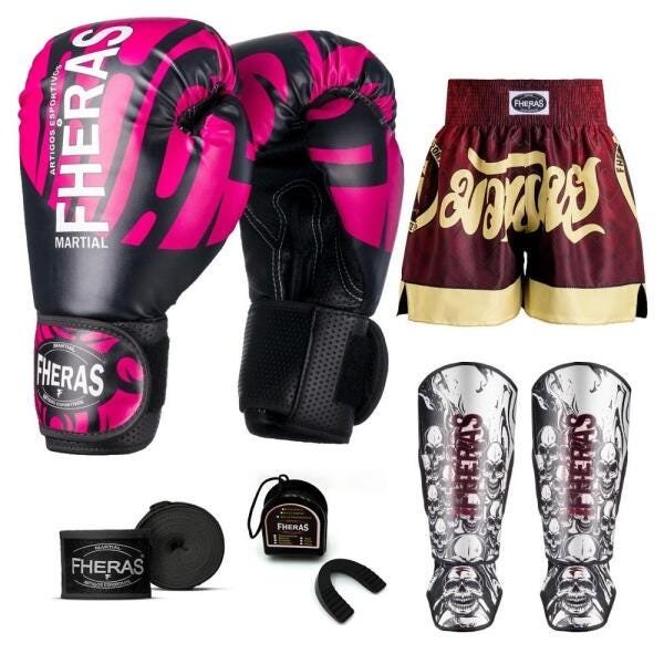Kit Boxe Muay Thai Fheras Top Elite Rosa (03002471) - 1