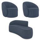 Ver imagem 1 de Sofá 2 Lugares Orgânico 140cm Morgan e 2 Poltronas Lua Suede Azul M D03 - D’Rossi