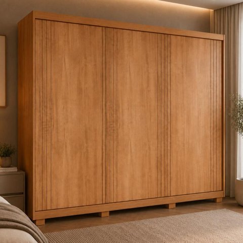 Guarda-Roupa Casal 100% MDF 3 Portas de Correr 2 Gavetas com Pés 182cm Multimóveis CR35535