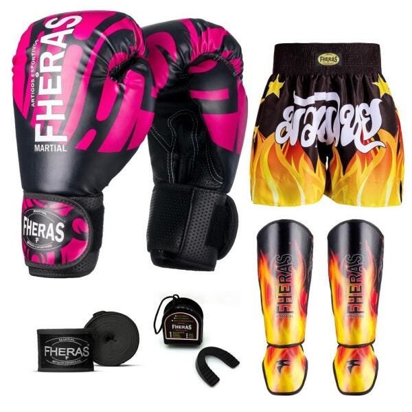 Kit Boxe Muay Thai Fheras Top Elite Rosa (03002479) - 7