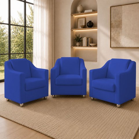 Kit 3 Poltrona Decorativa para Sala de Espera Mila Recepção Escritório Consultório Corino