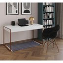 Ver imagem 1 de Escrivaninha Home Office Estilo Industrial Branca 137X53Cm Base Cobre Com 1 Poltrona Preta