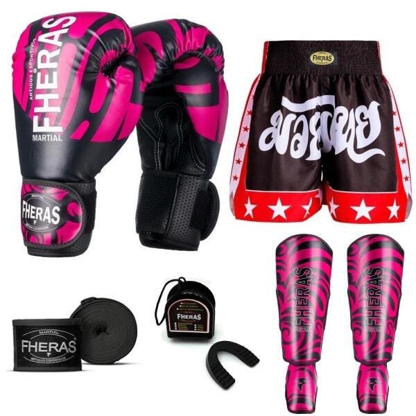 Kit Boxe Muay Thai Fheras Top Elite Rosa (03002539) - 1