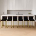 Ver imagem 1 de Banqueta Cozinha Alta com Encosto Industrial Kit 6 Dourado Lirina Pu Preto C05 - D'Rossi