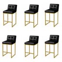 Ver imagem 2 de Banqueta Cozinha Alta com Encosto Industrial Kit 6 Dourado Lirina Pu Preto C05 - D'Rossi