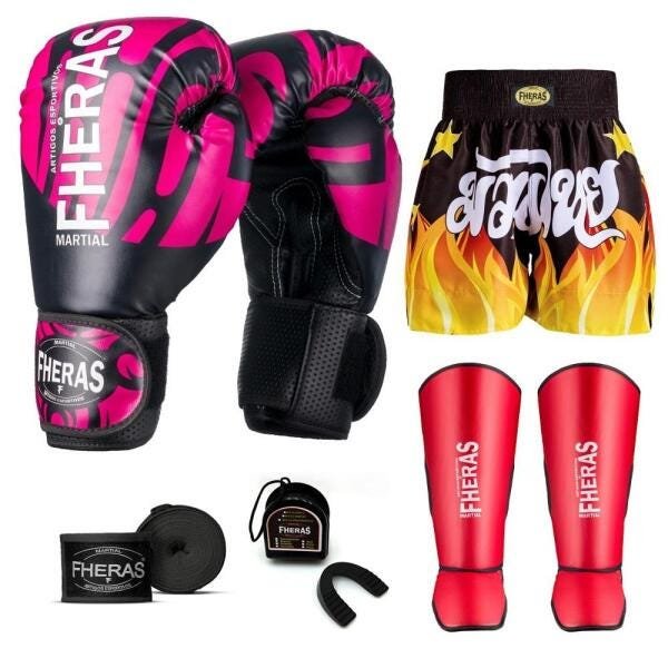 Kit Boxe Muay Thai Fheras Top Elite Rosa (03002550) - 1