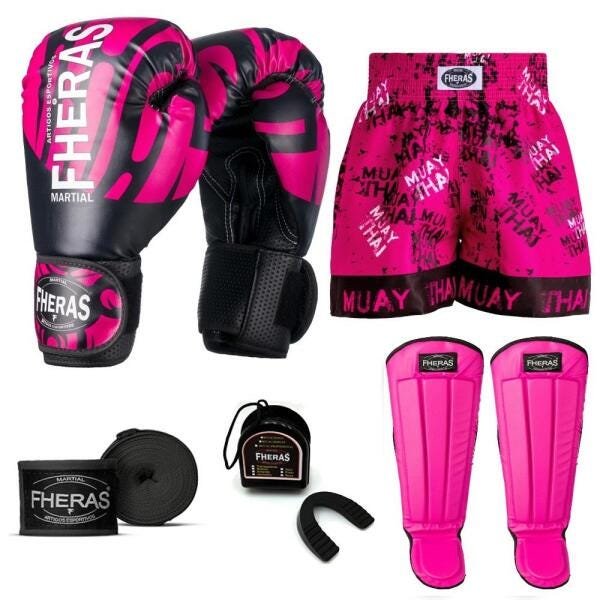 Kit Boxe Muay Thai Fheras Top Elite Rosa (03002403) - 1