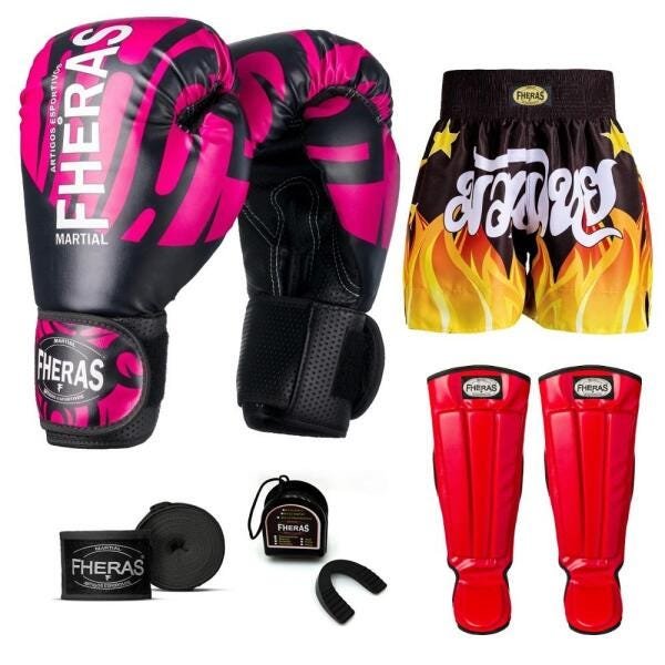 Kit Boxe Muay Thai Fheras Top Elite Rosa (03002406) - 1