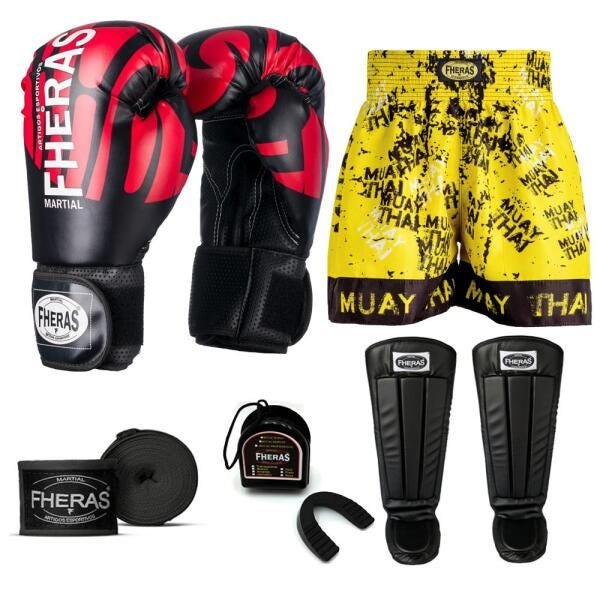 Kit Boxe Muay Thai Fheras Top Elite Vermelho (03002126) - 1