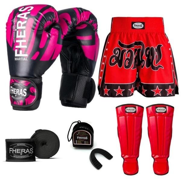 Kit Boxe Muay Thai Fheras Top Elite Rosa (03002410) - 1