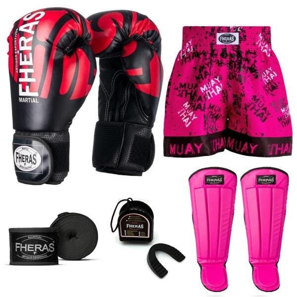 Kit Boxe Muay Thai Fheras Top Elite Vermelho (03002131) - 1