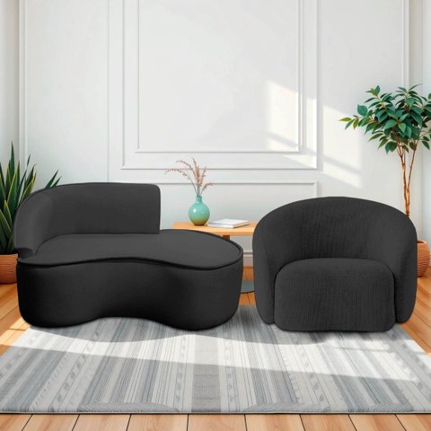 Kit Divã Recamier Orgânico Marrocos 150cm Lado Direito e 1 Poltronas Amore Linho