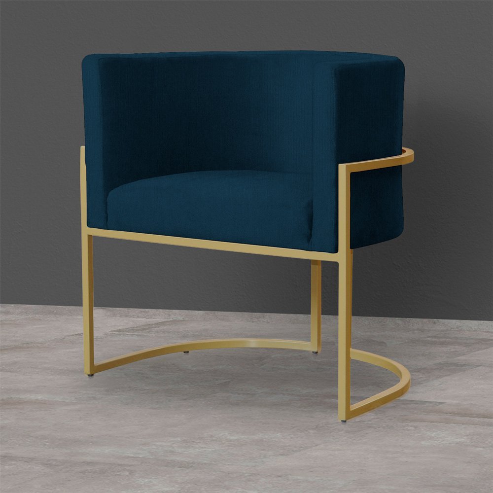 Kit 3 Poltronas Decorativa Sala de Estar Luana Base Gold Suede Azul Marinho - Montanaris Decor Md Mo - 4