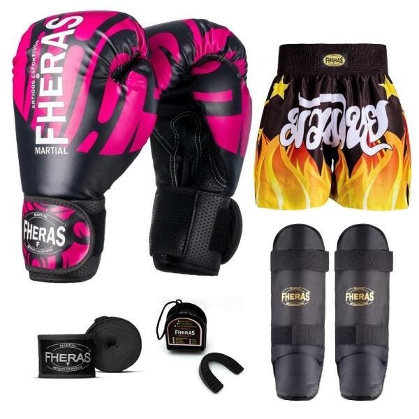 Kit Boxe Muay Thai Fheras Top Elite Rosa (03002414) - 1