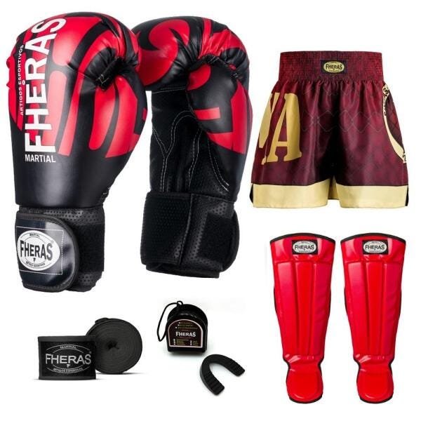 Kit Boxe Muay Thai Fheras Top Elite Vermelho (03002133) - 1