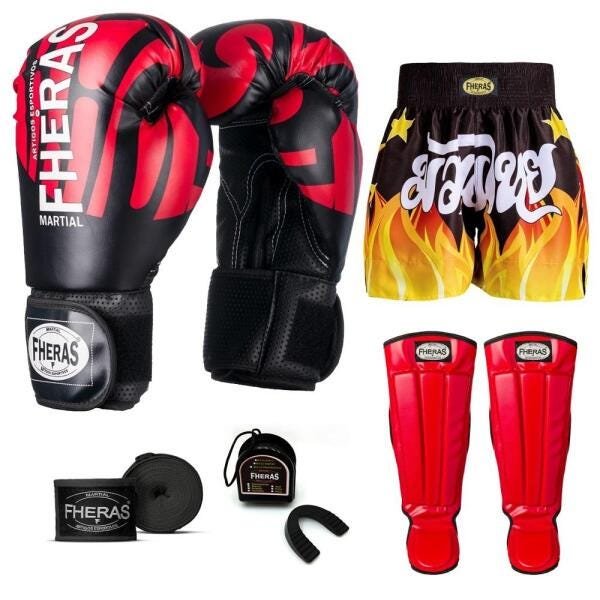 Kit Boxe Muay Thai Fheras Top Elite Vermelho (03002136) - 7