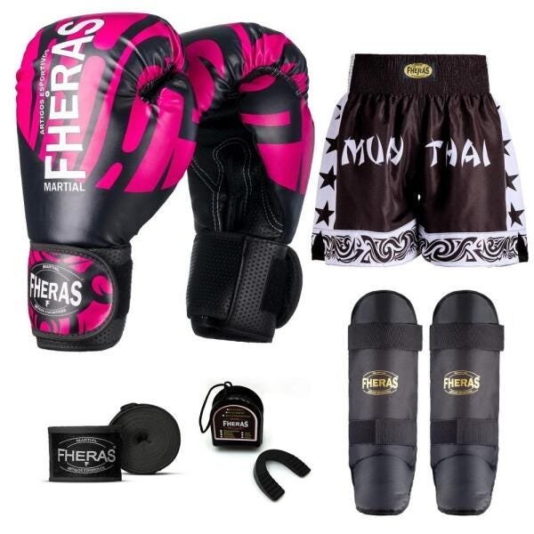 Kit Boxe Muay Thai Fheras Top Elite Rosa (03002417) - 1