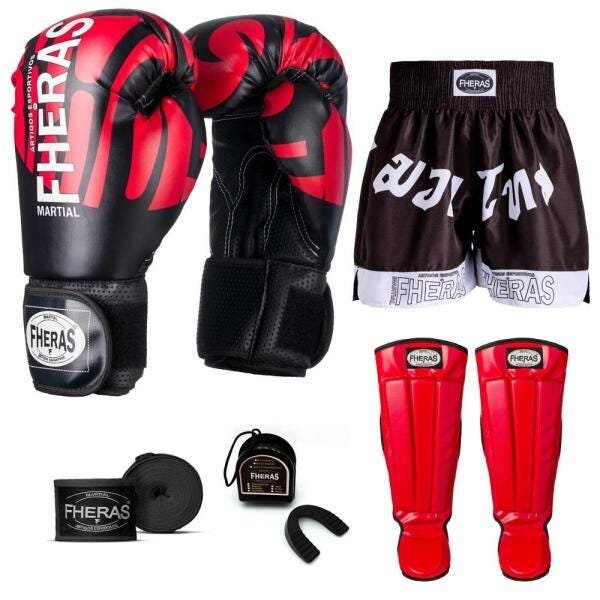 Kit Boxe Muay Thai Fheras Top Elite Vermelho (03002140) - 1