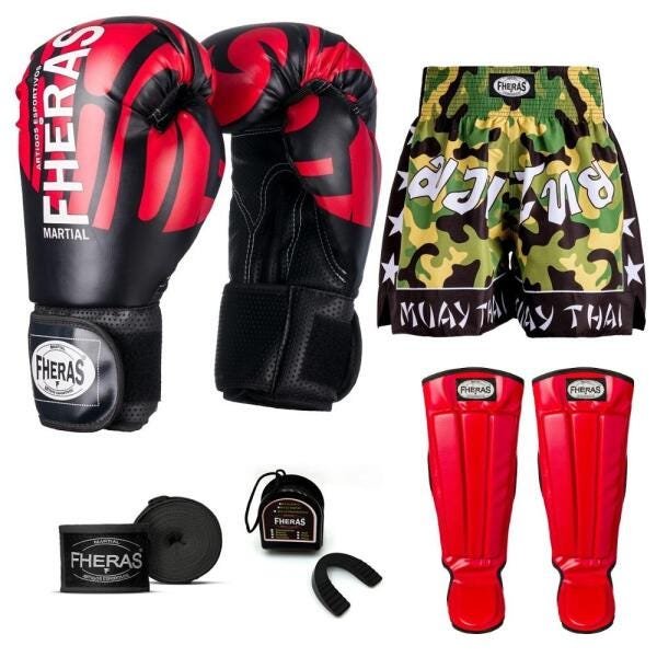 Kit Boxe Muay Thai Fheras Top Elite Vermelho (03002141) - 7