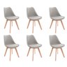 Kit 6 Cadeiras de Jantar Saarinen Leda Tulipa Base Wood Madeira Maciça com Estofado em Couro Cinza - 1