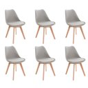 Ver imagem 1 de Kit 6 Cadeiras de Jantar Saarinen Leda Tulipa Base Wood Madeira Maciça com Estofado em Couro Cinza