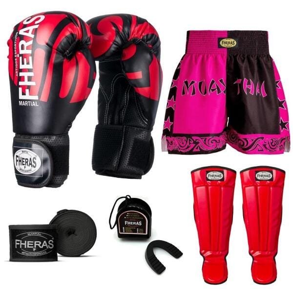 Kit Boxe Muay Thai Fheras Top Elite Vermelho (03002147) - 1