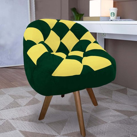 Poltrona Paloma Escritório Sala Giratória Madeira Suede Verde e Suede Amarelo - Dominic Decor