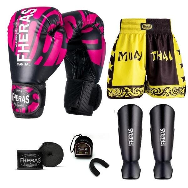 Kit Boxe Muay Thai Fheras Top Elite Rosa (03002492) - 1