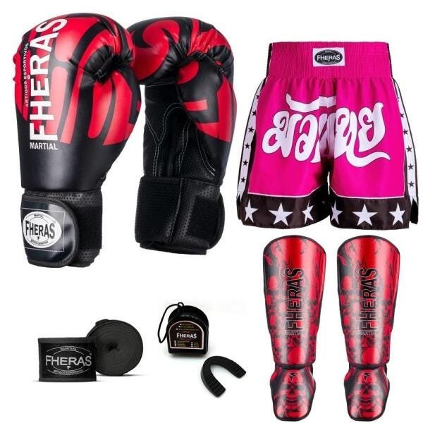 Kit Boxe Muay Thai Fheras Top Elite Vermelho (03002261) - 1