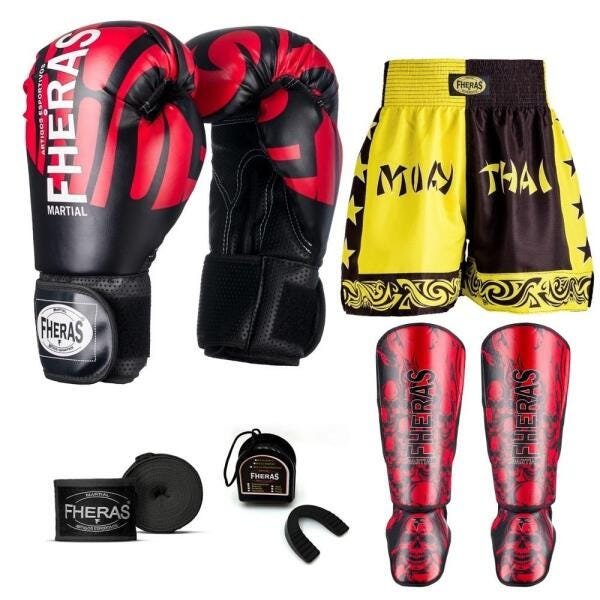 Kit Boxe Muay Thai Fheras Top Elite Vermelho (03002260) - 7