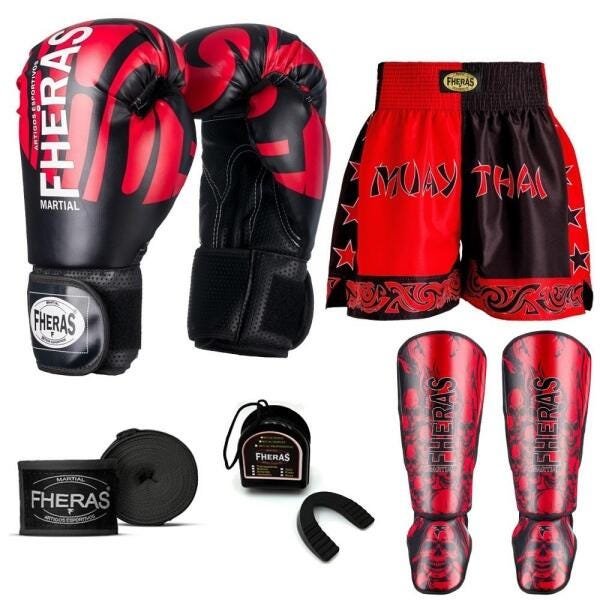 Kit Boxe Muay Thai Fheras Top Elite Vermelho (03002262) - 7