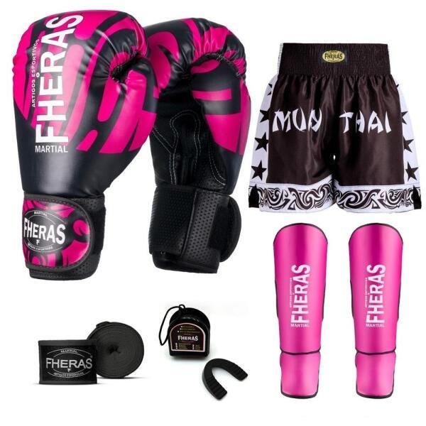 Kit Boxe Muay Thai Fheras Top Elite Rosa (03002503) - 1