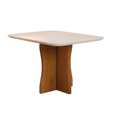 Mesa de Jantar 4 Lugares Retangular Moderna Bella, Tampo Chanfrado Mdf/vidro, Base Madeira Maciça