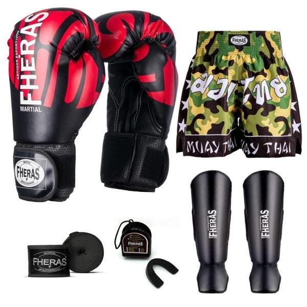 Kit Boxe Muay Thai Fheras Top Elite Vermelho (03002290) - 1