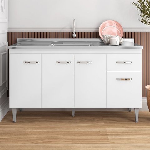 Balcão de Pia Gabriela 150cm Branco Ajl Móveis