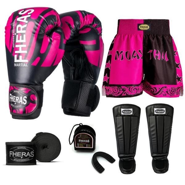 Kit Boxe Muay Thai Fheras Top Elite Rosa (03002366) - 1