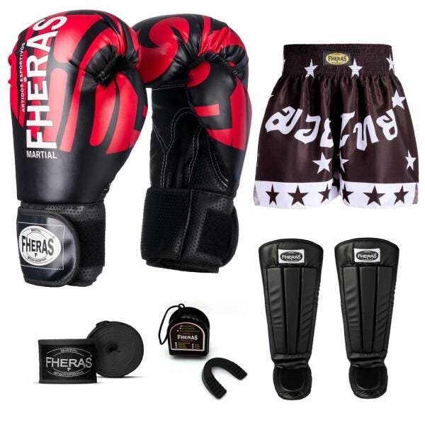 Kit Boxe Muay Thai Fheras Top Elite Vermelho (03002106) - 7