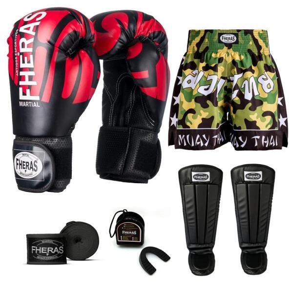 Kit Boxe Muay Thai Fheras Top Elite Vermelho (03002109) - 1