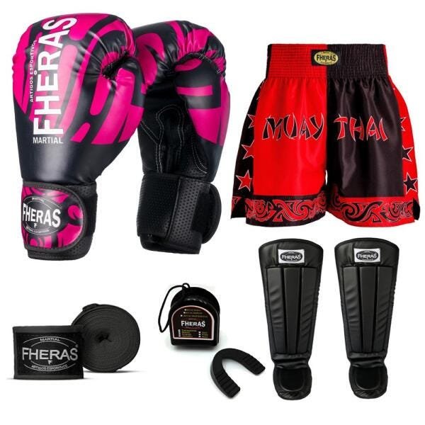 Kit Boxe Muay Thai Fheras Top Elite Rosa (03002365) - 1