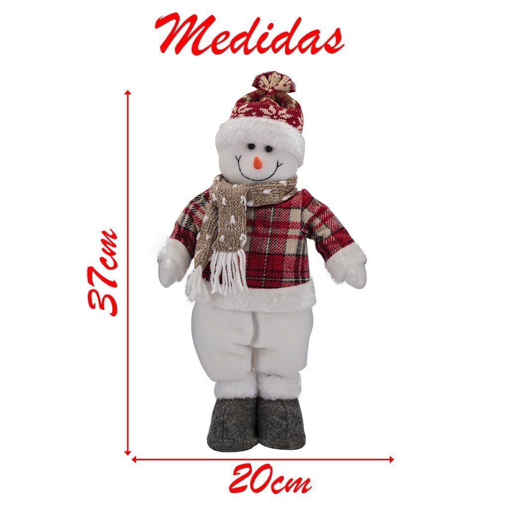 Dupla Boneco de Natal Boneco de Neve e Papai Noel Xadrez 37cm - 2