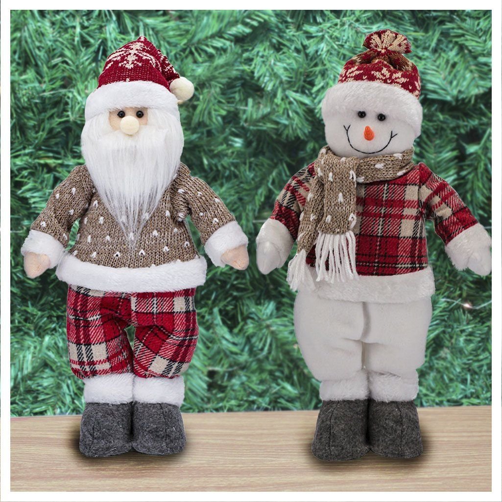 Dupla Boneco de Natal Boneco de Neve e Papai Noel Xadrez 37cm