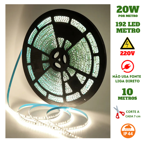 Fita 192 Led's 220v 10 Metros Ip44 3528 18w 4000k Liga Direto