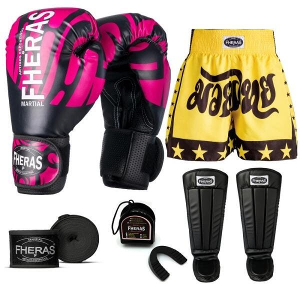 Kit Boxe Muay Thai Fheras Top Elite Rosa (03002369) - 1