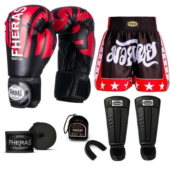 Kit Boxe Muay Thai Fheras Top Elite Vermelho (03002117) - 1