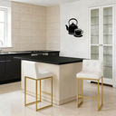 Ver imagem 1 de Banqueta Cozinha Alta Bistrô Bancada com Encosto Industrial Kit 2 Dourado Lirina Pu Branco