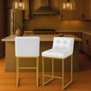 Ver mais imagens de Banqueta Cozinha Alta Bistrô Bancada com Encosto Industrial Kit 2 Dourado Lirina Pu Branco