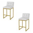 Ver imagem 4 de Banqueta Cozinha Alta Bistrô Bancada com Encosto Industrial Kit 2 Dourado Lirina Pu Branco