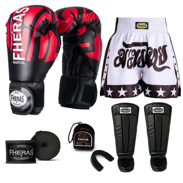 Kit Boxe Muay Thai Fheras Top Elite Vermelho (03002119) - 1