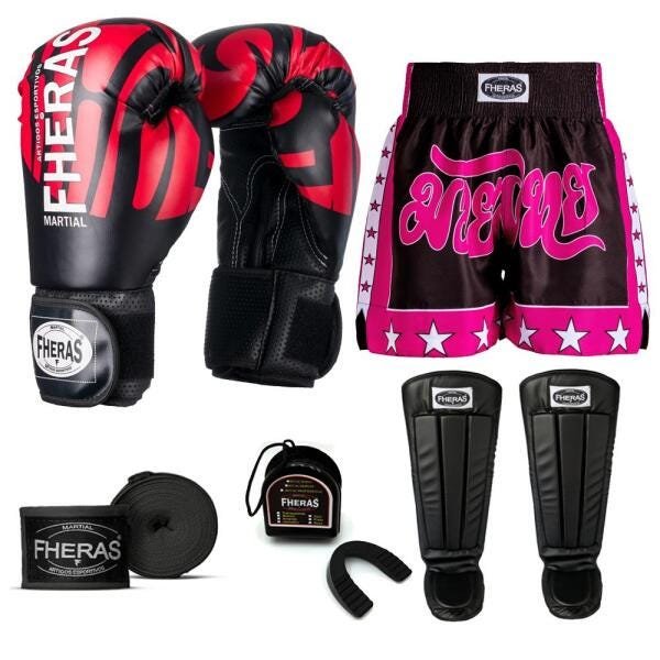 Kit Boxe Muay Thai Fheras Top Elite Vermelho (03002121) - 1