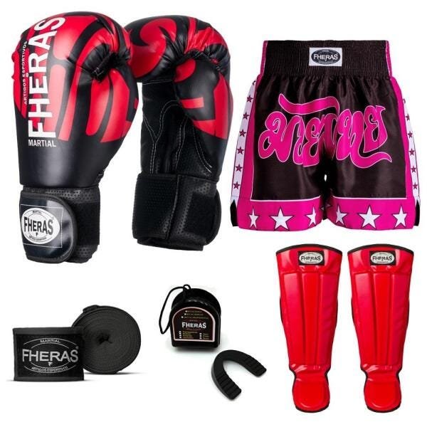 Kit Boxe Muay Thai Fheras Top Elite Vermelho (03002153) - 7